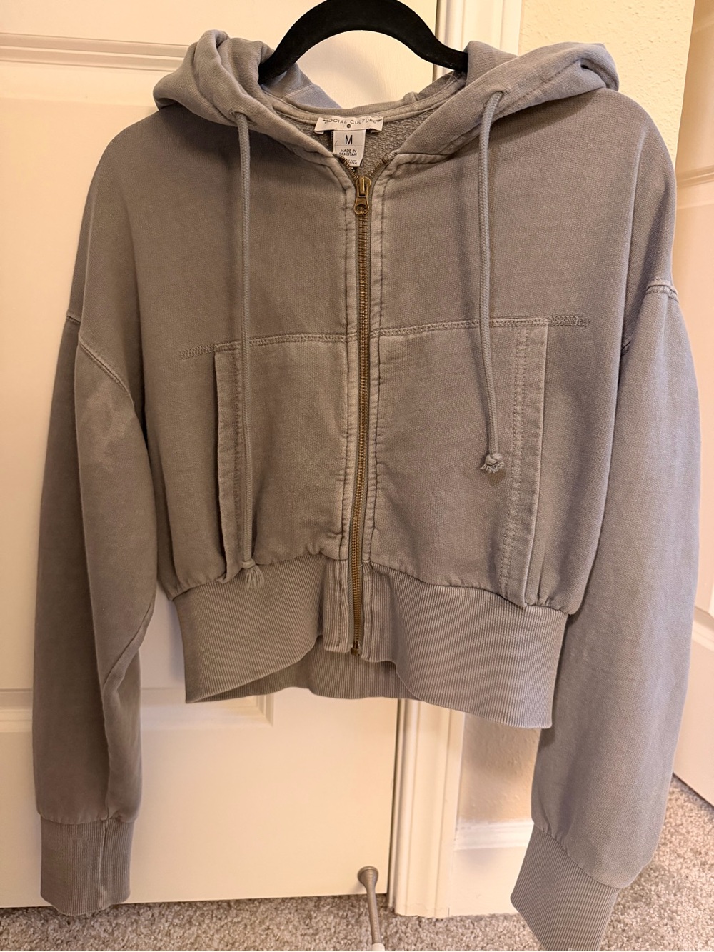 Washed Gray Cropped Zip Hoodie Jacket